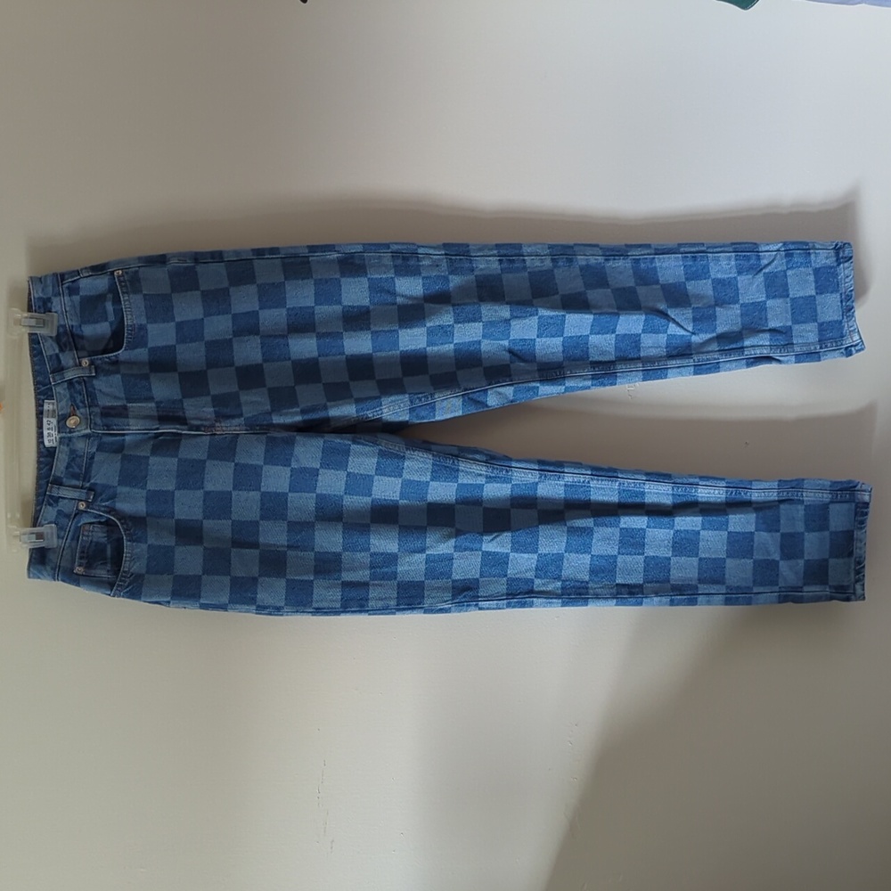 Primark Blue Checkered Boyfriend Jeans